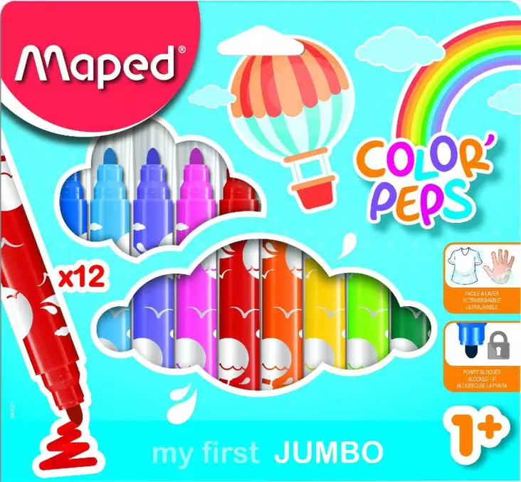 Lasten huopakynä Maped 12kpl jumbo - Tussit, kuitukynät ja korostuskynät - 3154148460206 - 1