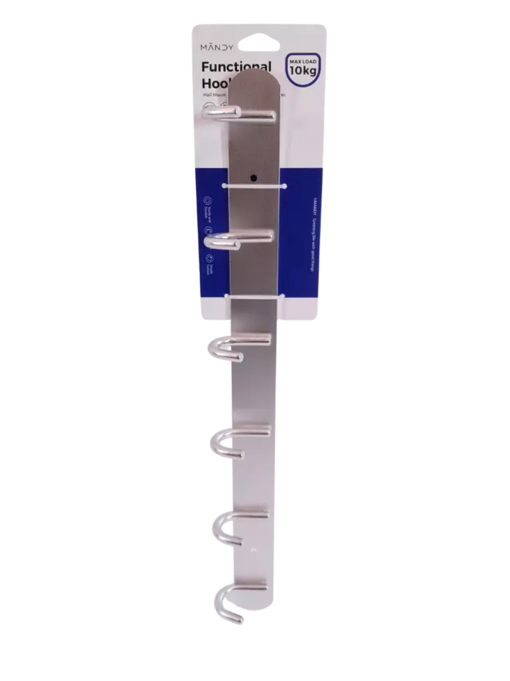 Naulakkokoukut 6-os 40,5x3,2x4cm - Koukut ja naulakot - 6438506002046 - 1