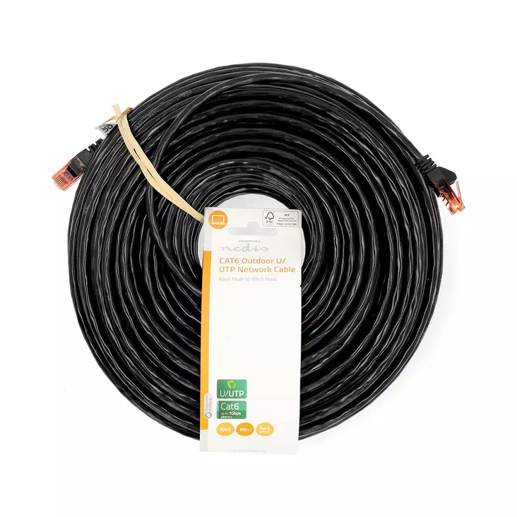 Nedis verkkokaapeli U/UTP CAT6 musta 50m - Verkkokaapelit - 5412810424566 - 1
