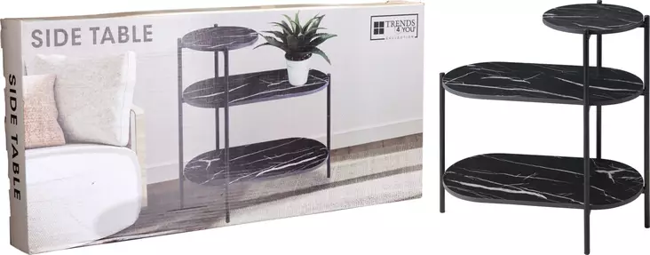 Pöytä 3-tasoinen musta marmori 63cm - Pienkalusteet - 8721037884976 - 1
