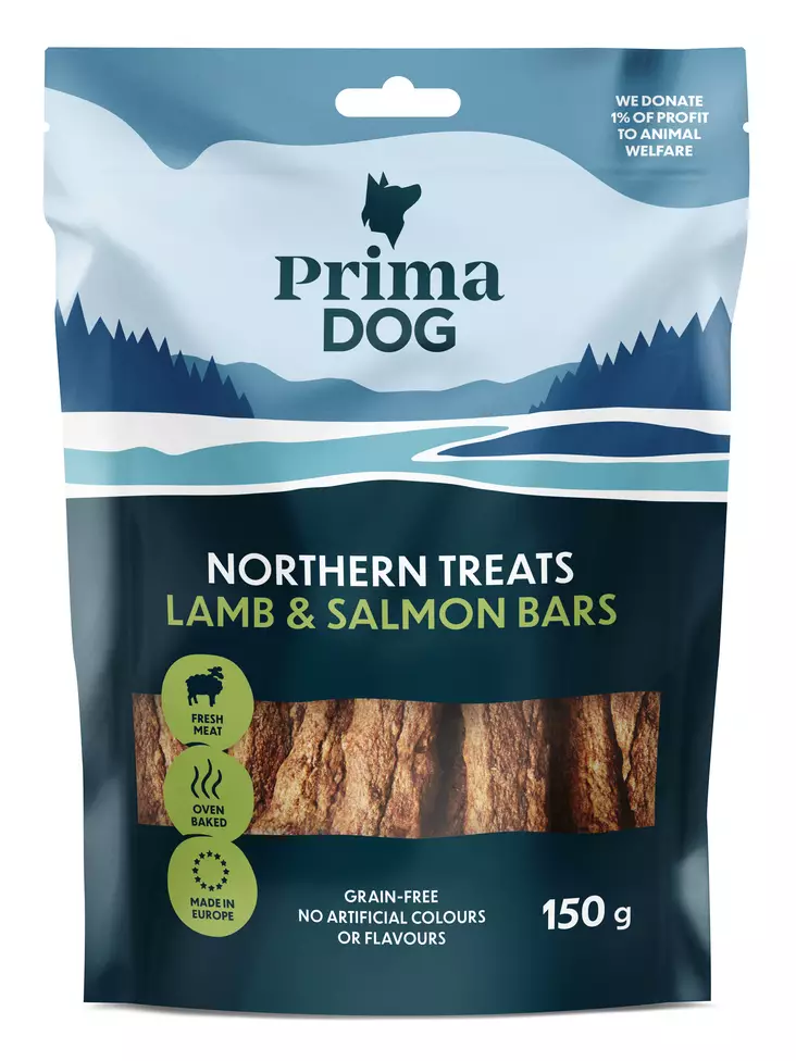 PrimaDog Northern Treats tanko 150g lammas-lohi - Koiran herkut - 6438554002616 - 1