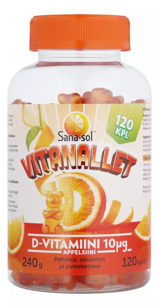 Sana-sol vitanallet d-vitamiini 120kpl - Vitamiinit ja mineraalit - 7070866037796 - 1