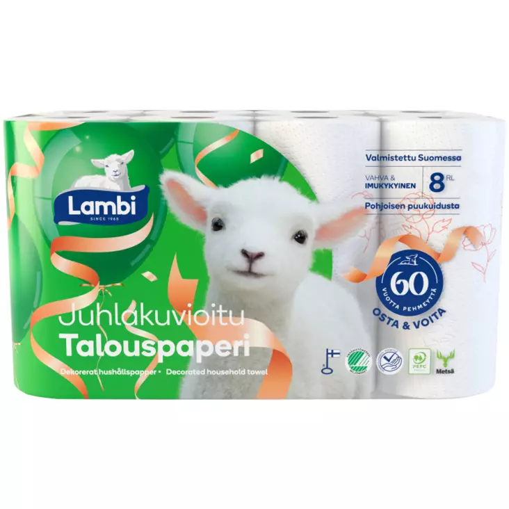 Serla Lambi kuvioitu talouspaperi 8rll - Talouspaperit - 6414301057566 - 1