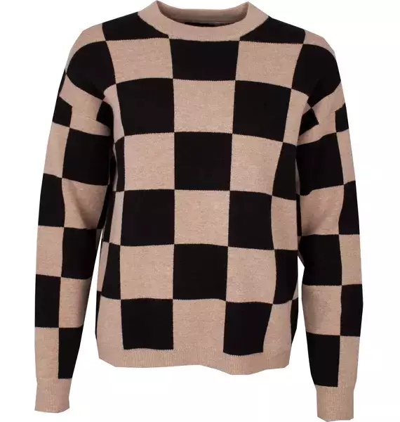 Soda neulepusero beige/musta check 2XL - Naisten paidat ja puserot - 7330564140236 - 1