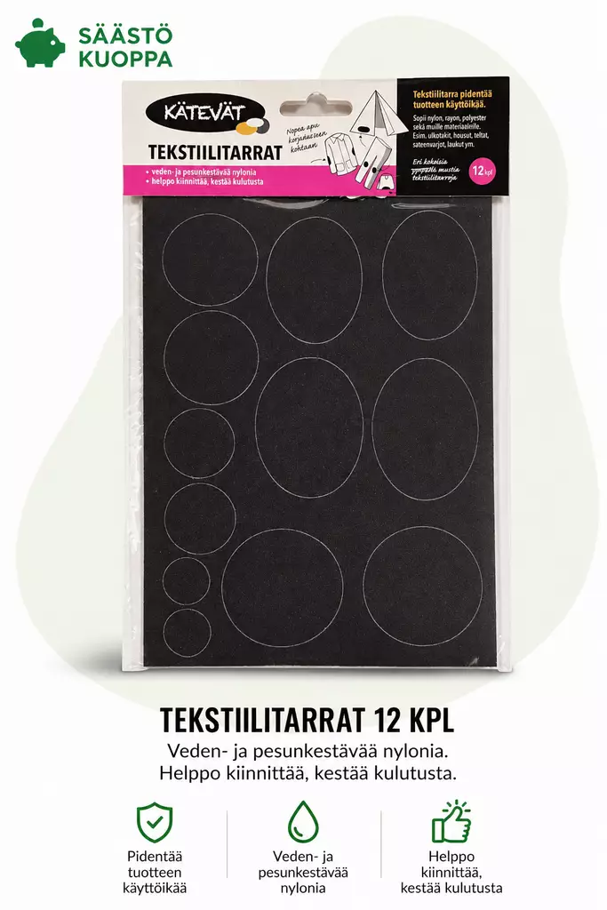 Vaatelaastari musta 12kpl - Ompelutarvikkeet - 6438159899246 - 1