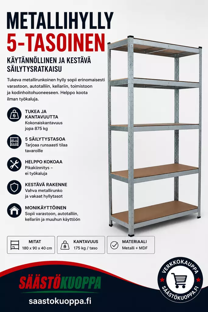 Varastohylly 5 kerrosta - Työkalupakit, hyllyt ja säilytys - 6438168112206 - 1