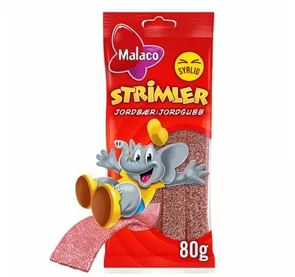 Malaco strimler jodgubb 80g - Makeiset - 7310350136957 - 1