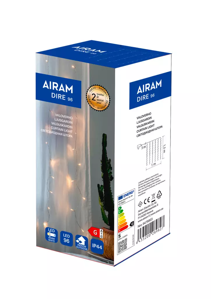 Airam Dire valoverho 96 led lev 100cm - Jouluvalot - 6435200289827 - 1