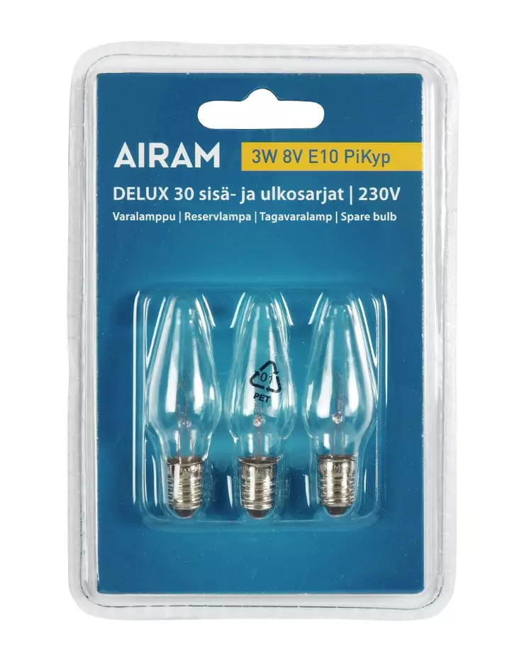 Airam Varalamppu 3W 8V E10 3 kpl - Koristelamput - 6435200121387 - 1