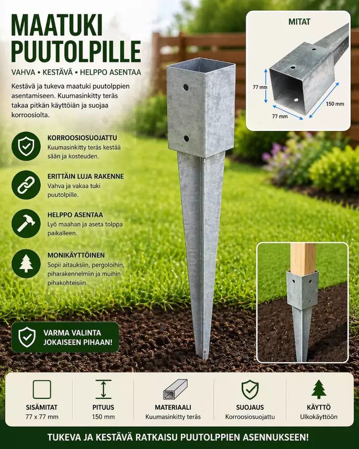 Aitatolpan jalka 77*77*150mm - Aitatolpat ja tolpanjalat - 6438159035187 - 1