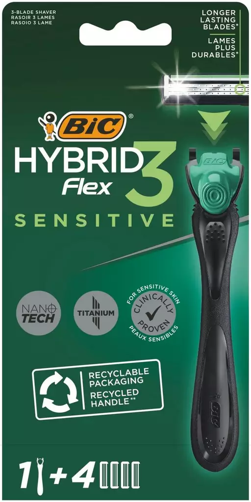Bic Hybrid Flex 3 Sensitive varsi+terät - Varsiterät, ihokarvanpoistovahat/-laput - 3086123644977 - 1