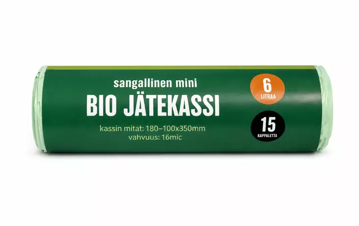 Bio jätepussi 6L sangalla 15kpl/pkt - Biojätepussit - 6438506005597 - 1