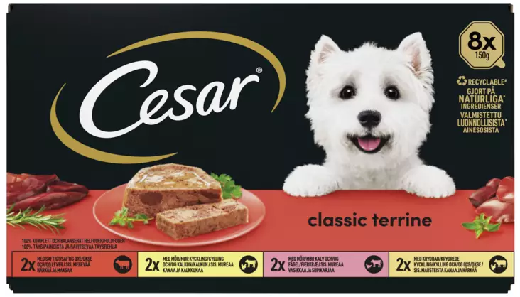 Cesar Classic Terrine Murekelaj. 8x150g - Koiran märkäruoat - 3065890148567 - 1