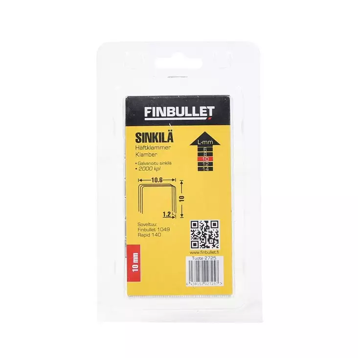 Finbullet Sinkiläniitti 140 10 mm 2000 kpl koko 10.6 x 1.20 x 10 mm - Niitit - 6438152027257 - 1