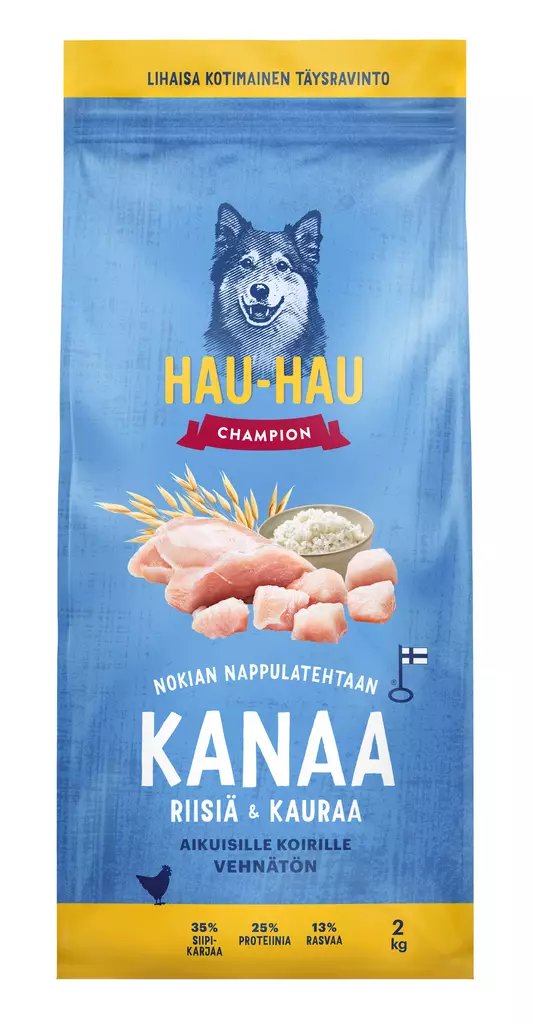 Hau-Hau Champion Nokian nappulatehtaan Kana-riisi-kaura täysravinto aikuisille koirille 2 kg - Koiran kuivaruoat - 6430076898937 - 1