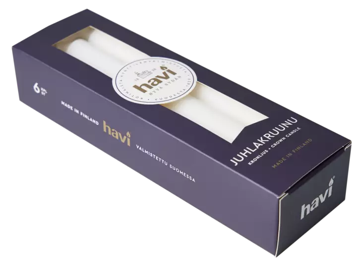 Havi juhlakruunukynt. 24cm 6kpl valk. - Kruunu- ja antiikkikynttilät - 6411631817167 - 1