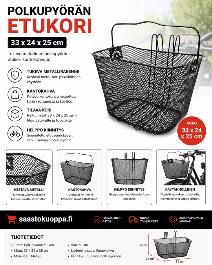 Iso polkupyörän etukori pro musta - Korit - 6438159095587 - 1