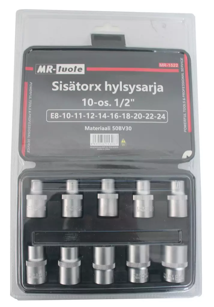 Kärkihylsysarja sisätorx 10-os.1/2", E8-24 - Hylsysarjat - 6430032153087 - 1