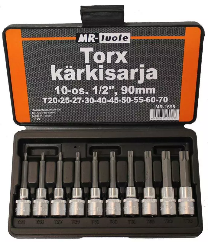 Kärkihylsysarja torx 10-os. 1/2",90 mm T20-70 - Hylsysarjat - 6430032155777 - 1