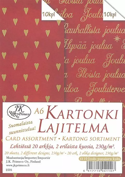 Kartonkilajitelma A6 joulu punainen - Askartelupaperit ja huovat - 6417715041107 - 1