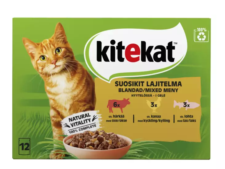 Kitekat Suosikit laj. hyytelössä 12x85g - Kissan märkäruoat - 4008429157257 - 1