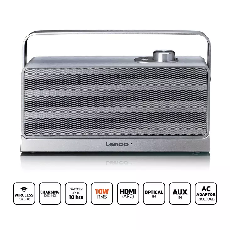 Lenco tv-kaiutin wtvs-100si hopea - Bluetooth kaiuttimet - 8711902103097 - 1