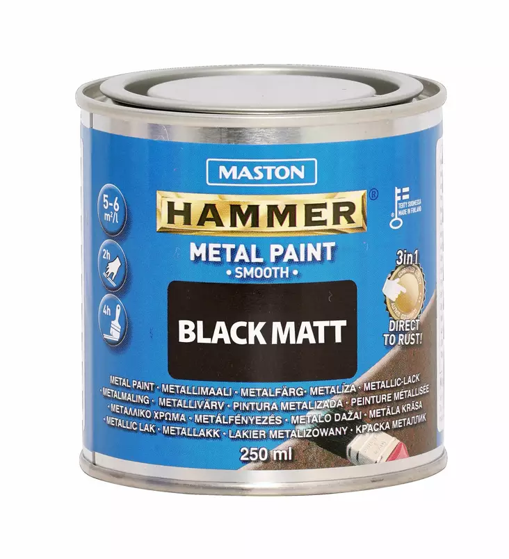 Maston Hammer Sileä Matta Musta 250ml - Metallimaalit - 6412490044817 - 2