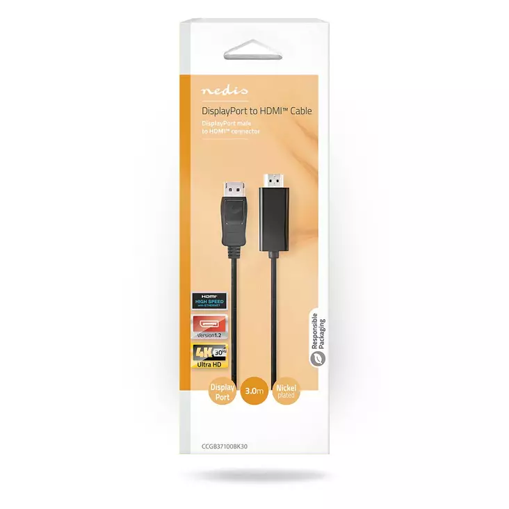 Nedis Displayport-Hdmi kaapeli 1.2 3m - Näyttökaapelit - 5412810416387 - 1