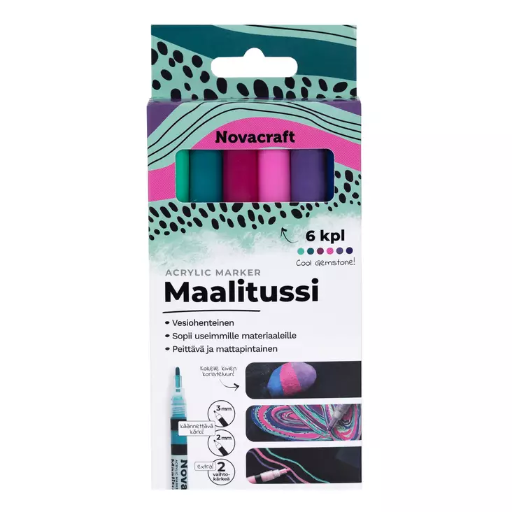 Novacraft akryylitussit 6kpl, Cool Gemstone - Muut askartelutarvikkeet - 6429810234667 - 1