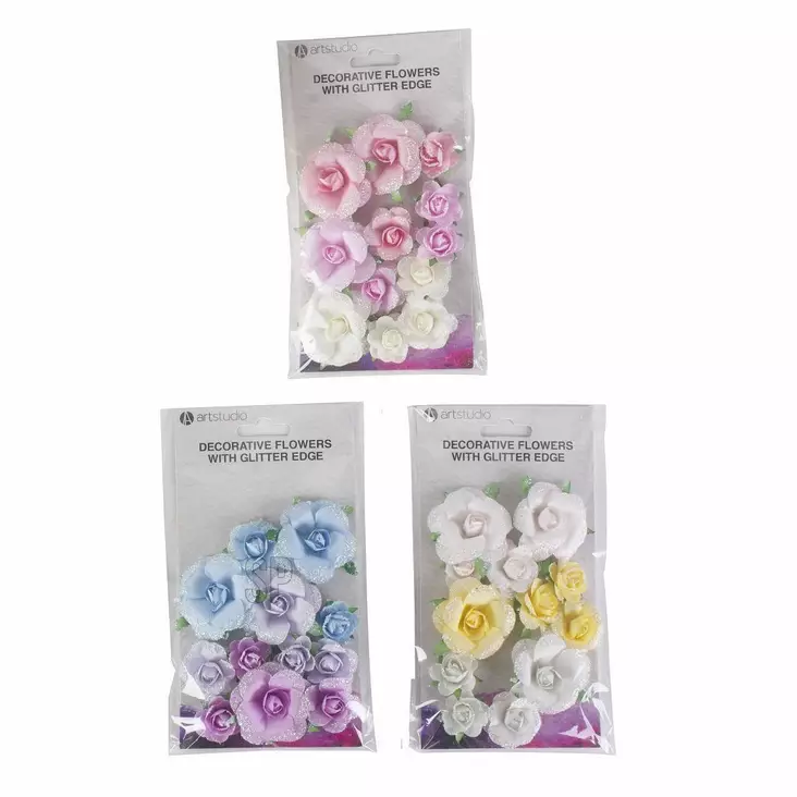 Paperikukkia glitter, lajitelma - Askartelukoristeet - 8720573722827 - 1