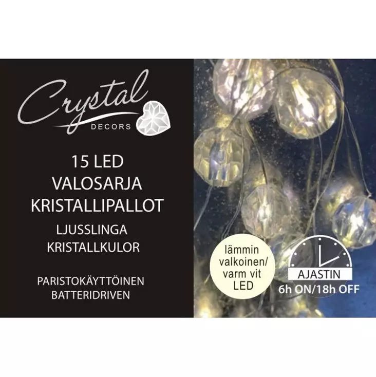Paristokäyttöinen 15Led kristallipallot - Jouluvalot - 6438159313087 - 1