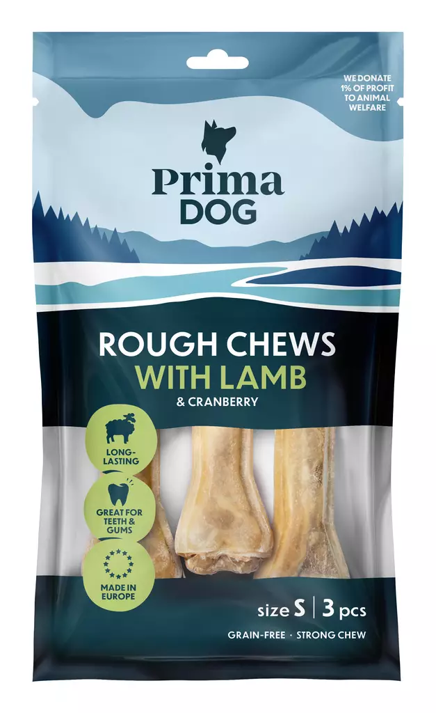 PrimaDog Rough Chews Lammas-Karpalo täytetty puruluu S 10 cm, 3 kpl, 105 g - Koiran herkut - 6430076894267 - 1