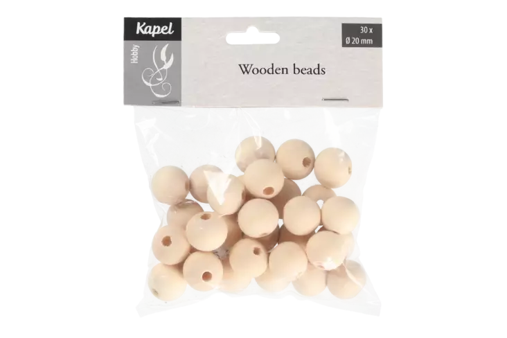 Puuhelmi natural 20mm 30kpl - Askarteluhelmet - 6410412960177 - 6