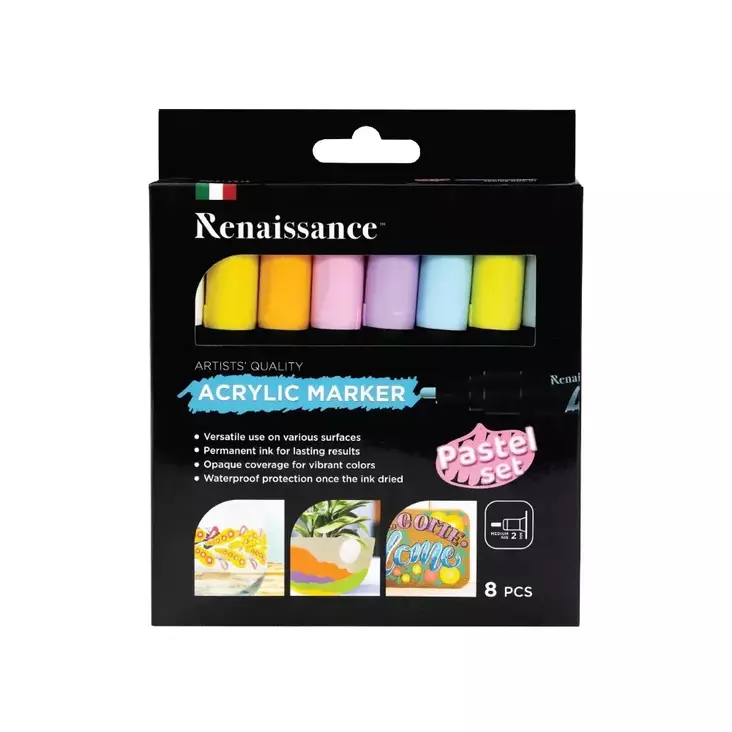 Renaissance Akryylitussit 8 kpl, pastellivärit - Tussit, kuitukynät ja korostuskynät - 8851907325787 - 1