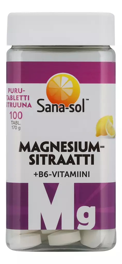 Sana-Sol Magnesium+B6 purutabletit 100ta - Vitamiinit ja mineraalit - 5702071385547 - 1