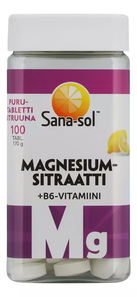Sana-Sol Magnesium+B6 purutabletit 100ta - Vitamiinit ja mineraalit - 5702071385547 - 1