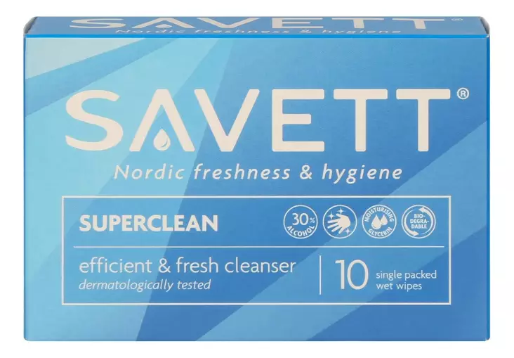 Savett Superclean kosteuspyyhe 10kpl - Desifiointi ja laastarit - 7310613025257 - 1