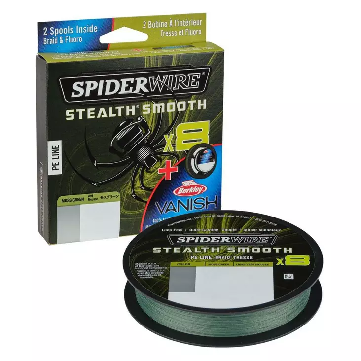 Spiderwire Stealth Smooth Duo Spool SS8 Braid Moss Green 0.19mm 150m + Vanish Fluoro 0,45mm - Siimat - 022021645787 - 1