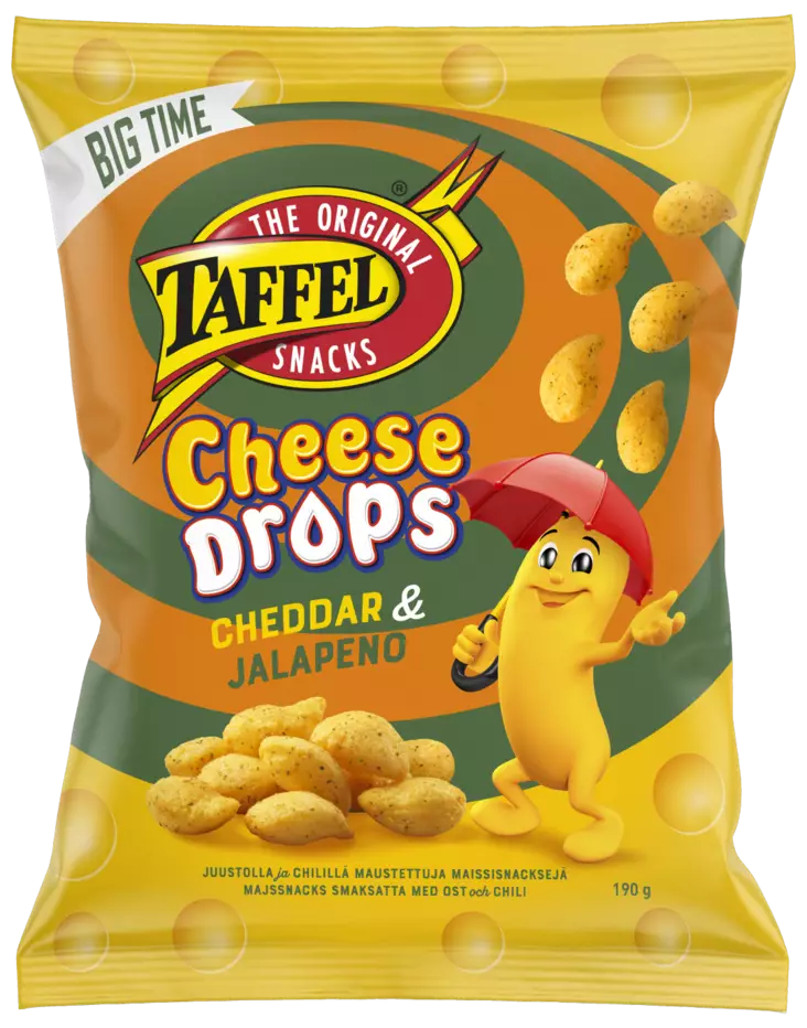 Taffel cheese drops cheddar&jalapeno - Sipsit, snacksit ja pähkinät - 6410380050337 - 1