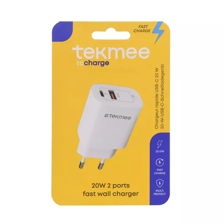 Tekmee seinälaturi USB-A/USB-C 20W - Puhelintarvikkeet ja laturit - 3661075322007 - 1