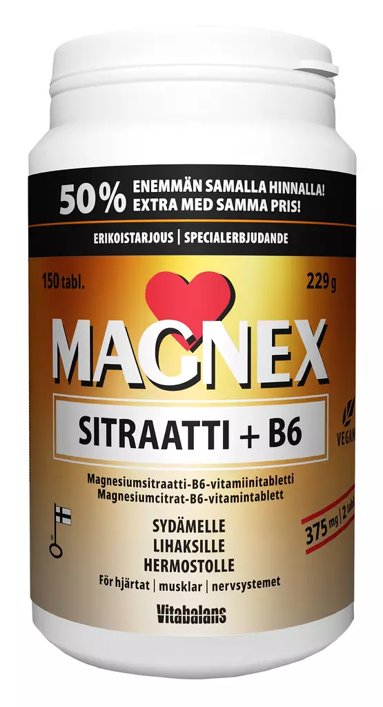 Vitabalans Magnex sitraatti+b6 150tabl - Vitamiinit ja mineraalit - 6410530034927 - 1