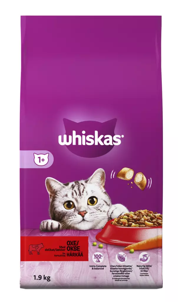 Whiskas 1+ Härkää 1,9kg - Kissan kuivaruoat - 5900951305627 - 1
