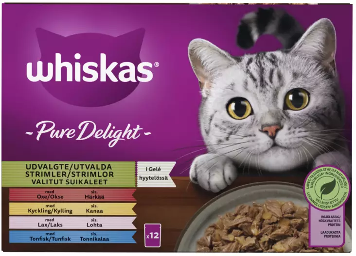 Whiskas 1+Pure Delight Suosikit 12x85g - Kissan märkäruoat - 5900951302527 - 1