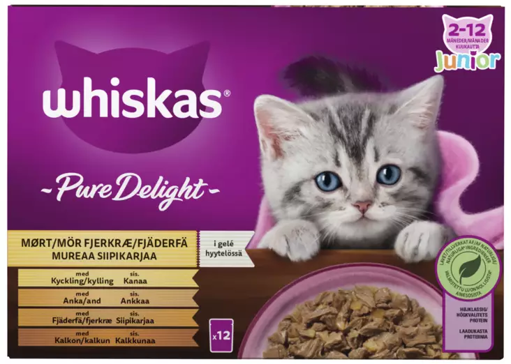 Whiskas Junior Pure Delight 12x85g - Kissan märkäruoat - 5900951302497 - 1