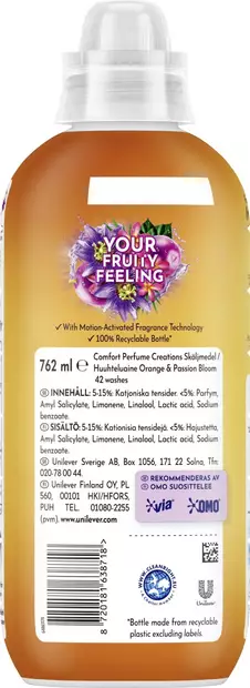 Comfort orange & passion bloom Huuhteluaine Pitkäkestoinen tuoksu 762 ml - Pyykinpesu- ja huuhteluaineet - 8720181638718 - 2