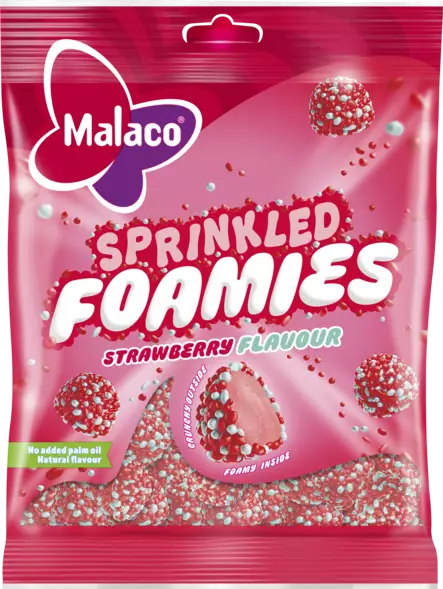Malaco sprinkled foamies strawberry 110g - Karkit - 7310350505708 - 1