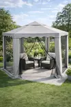 Paviljonki 6-kulmainen harmaa 2x2x2m hyönteisverhoilla - Paviljongit,katokset ja näkösuojat - 6438168065298 - 1