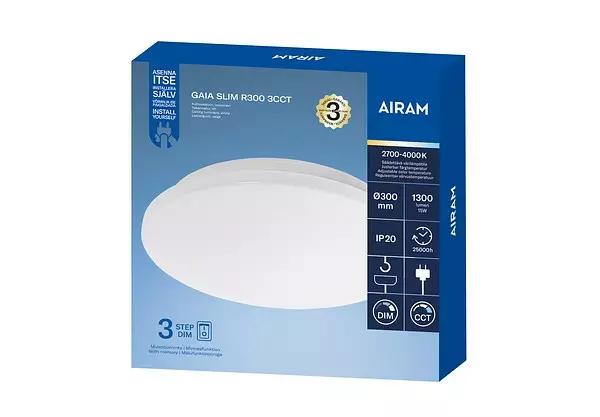 Airam Gaia Slim R300 plafondi 15W 2700-4000K IP20 - Kattovalaisimet - 6435200017178 - 1