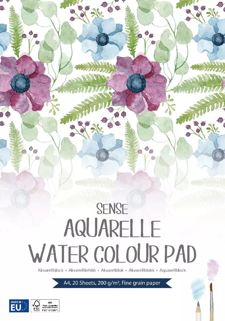 Akvarelli/Vesivärilehtiö Sense A4 200gr 20ark - Vesivärit - 7312460108718 - 1