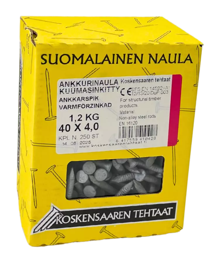 Ankkurinaula kuumasinkitty 40x4,0mm 1,2kg - Naulat - 6417559410428 - 1